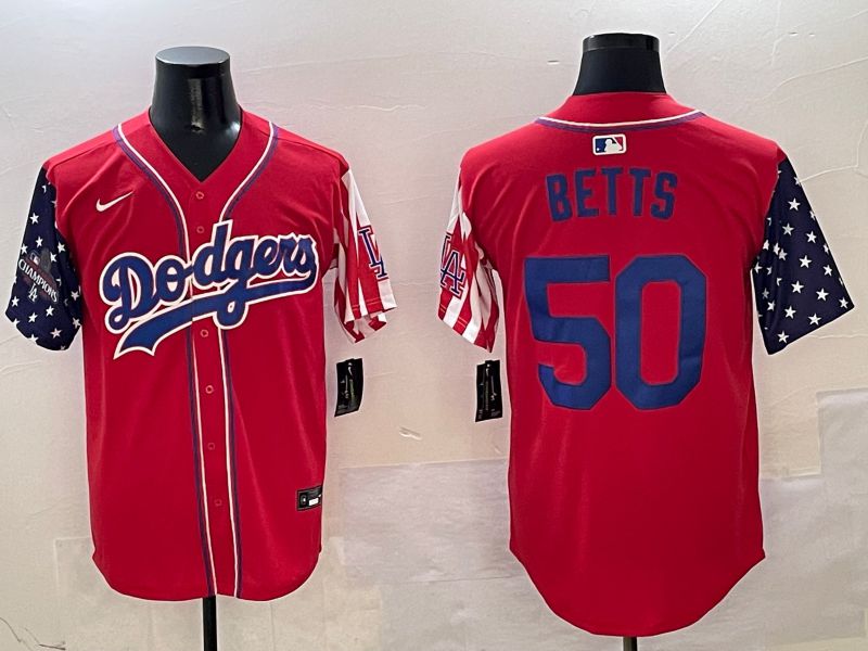 Men Los Angeles Dodgers #50 Betts Red a generation of national flags Joint name 2025 Nike MLB Jersey style 5